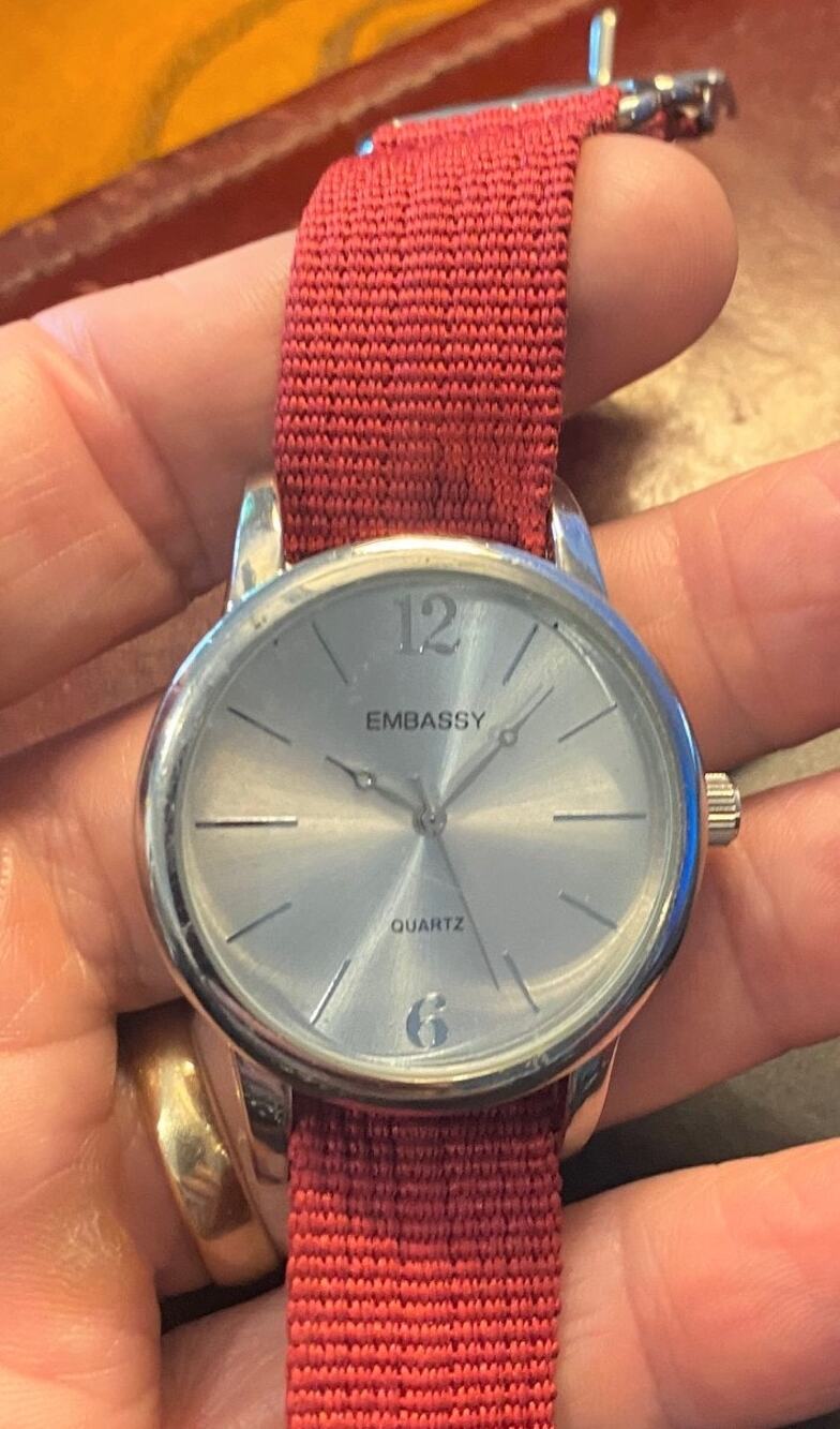 Unisex 38mm Silver Tone Embassy Watch with Red Canvas Band